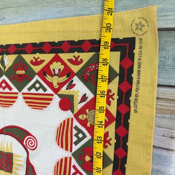 Vintage Bandana 1990s Southwestern Aztec Yellow Red Green White Retro Funky USA - Picture 6 of 7